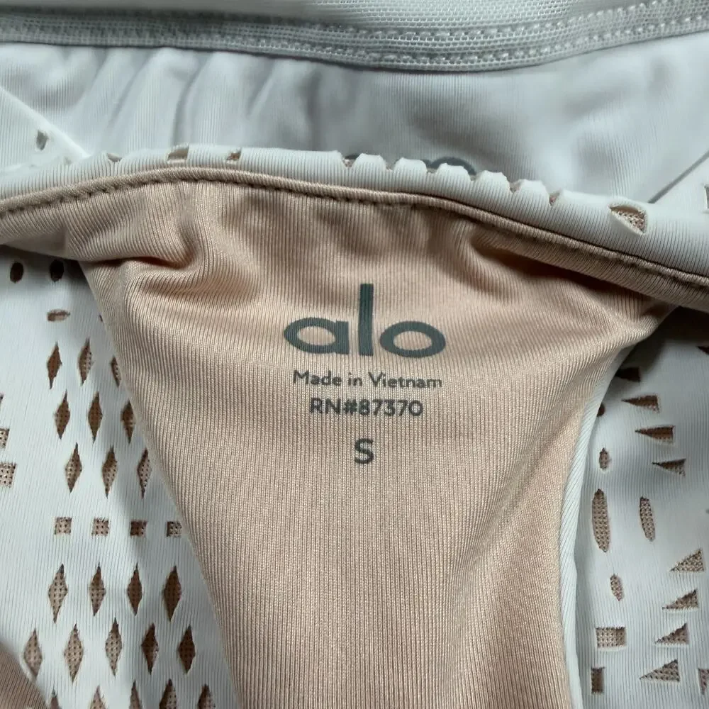 Alo Yoga Women's Small Laser Cut Racerback Sports Bra White Pilates Activewear